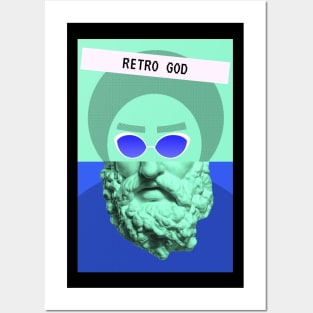 Retro God Statue Techno Party Waporwave Glitch Posters and Art